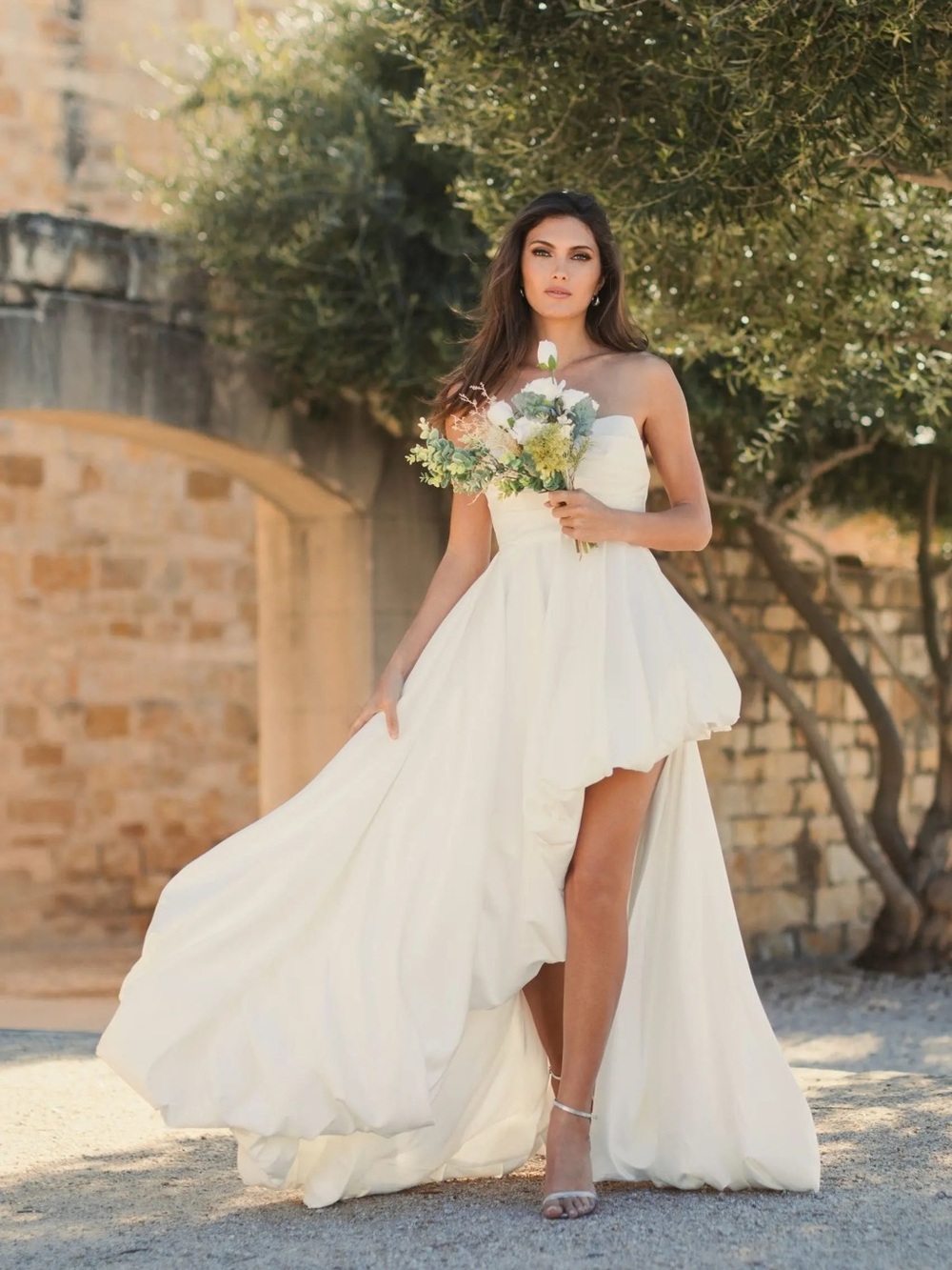 Mac Duggal Strapless Asymmetric Satin Bubble Maxi Dress - Picture 7 of 9